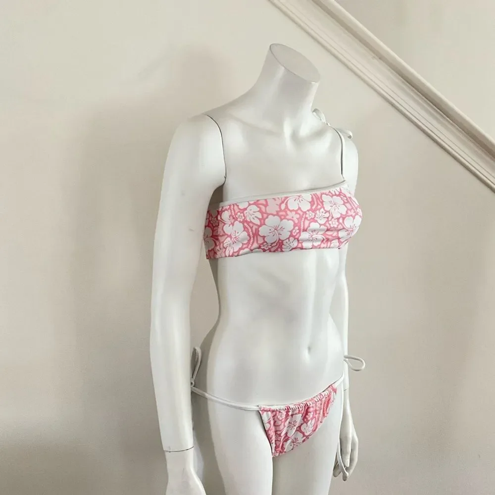 Frankie’s Bikinis Floral Pink Bikini Set Holiday Top Tia Bottom In Sand Sugar M